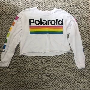 Polaroid white and rainbow long sleeve crop top